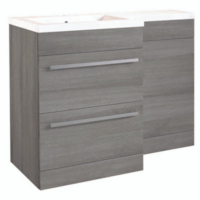 Bathroom Left Handed 2 Drawer Combination Unit with L Shape Basin 1100mm Wide (Nexus) - Silver Oak - Brassware Not Included