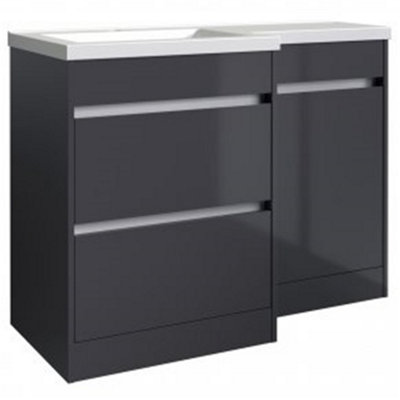 Bathroom Left Handed 2-Drawer Combination Unit with L Shape Basin 1100mm Wide - Storm Grey Gloss - Brassware Not Included