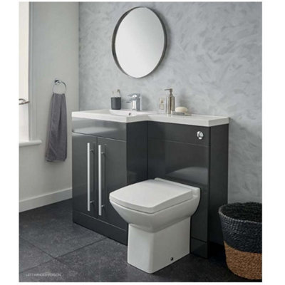 Bathroom Left Handed 2 Drawer Combination Unit with L Shape Basin 1100mm Wide - Storm Grey Gloss - Brassware Not Included