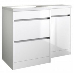 Bathroom Left Handed 2-Drawer Combination Unit with L Shape Basin 1100mm Wide - White - (Urban) - Brassware Not Included
