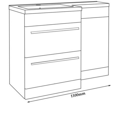 Bathroom Left Handed 2-Drawer Combination Unit with L Shape Basin 1100mm Wide - White - (Urban) - Brassware Not Included