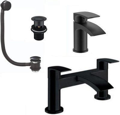Bathroom Luxury Matt Black Bath Filler And Basin Tap Pack | DIY at B&Q