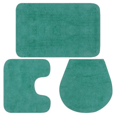 Bathroom Mat Set 3 Pieces Fabric Turquoise