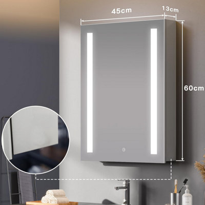 Bathroom Medicine Cabinet with Lights, 60cm x 45cm LED Mirror Medicine Cabinet