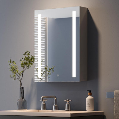 Bathroom Medicine Cabinet with Lights, 70cm x 50cm LED Mirror Medicine Cabinet