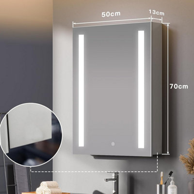 Bathroom Medicine Cabinet with Lights, 70cm x 50cm LED Mirror Medicine Cabinet