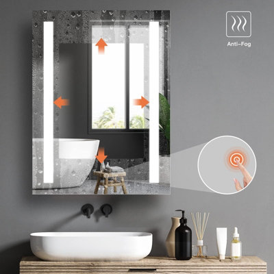 Bathroom Medicine Cabinet with Lights, 70cm x 50cm LED Mirror Medicine Cabinet