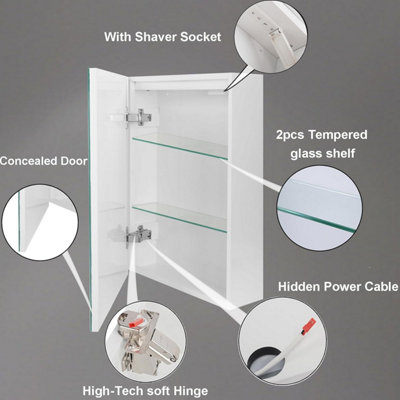 Bathroom Medicine Cabinet with Lights, 70cm x 50cm LED Mirror Medicine Cabinet