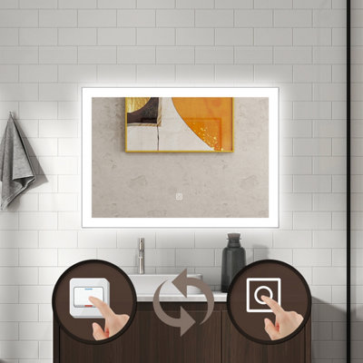 Bathroom Mirror 3-Colour LED 50x70cm with Anti-fog and Memory function ...