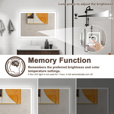 Bathroom Mirror 3-Colour LED 50x70cm with Anti-fog and Memory function ...