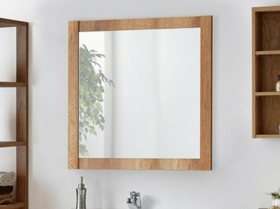 Bathroom Mirror 800mm Wall Mounted Square 80cm Oak Effect Frame Oak Classic