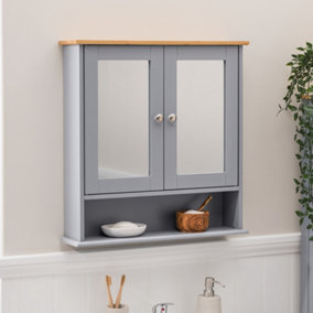 Bathroom Mirror Cabinet Grey Bamboo Wooden Double Wall Mounted Unit Christow