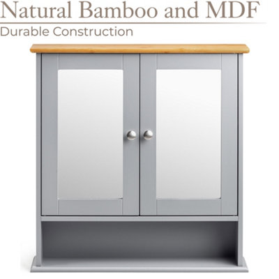 Bathroom Mirror Cabinet Grey Bamboo Wooden Double Wall Mounted Unit Christow