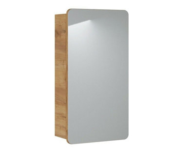 Bathroom Mirror Cabinet Mirrored Unit 400mm Wall Hung Storage Oak Effect Aruba