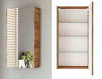 Bathroom Mirror Cabinet Mirrored Wall Unit 400 Slimline Cupboard Oak Finish Avir