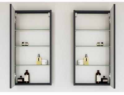Bathroom Mirror Cabinet Mirrored Wall Unit 400mm Cupboard Black Grey Ash Avir