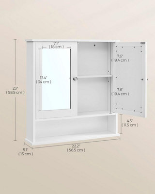 Bathroom Mirror Cabinet Storage Cupboard Wall-Mounted Storage Unit Wooden With Double Mirrored Doors Adjustable Shelf