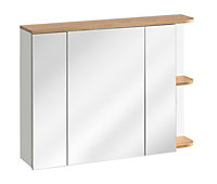 Bathroom Mirror Cabinet Wall Shelf Storage Unit 940mm Scandi Modern Oak Finish Plat