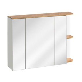 Bathroom Mirror Cabinet Wall Shelf Storage Unit 940mm Scandi Modern Oak Finish Plat