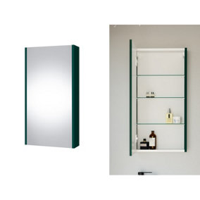 Bathroom Mirror Cabinet Washroom Cupboard Dark Green Slim 400mm Wall Storage Unit Avir