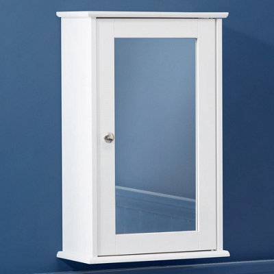 Bathroom Mirror Cabinet White Wooden Single Door Wall Mounted Unit Christow