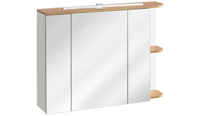 Bathroom Mirror Cabinet with LED Light Wall Shelf Storage Unit 940mm Oak Finish Plat