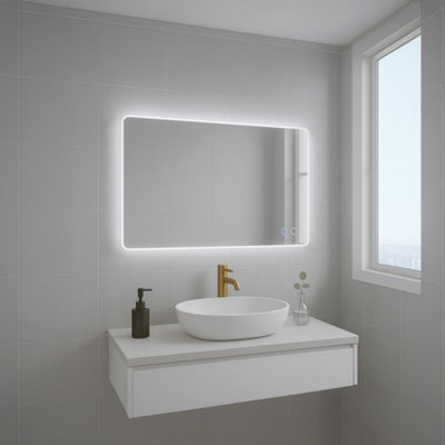 Bathroom Mirror LED 50x70cm Bluetooth Speakers Demister Shaver Socket 3 Light Colours Vertical/Horizontal