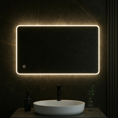Bathroom Mirror LED Frameless Rectangular Touch Demister Dimmable 3 Colours 50cm x 70cm