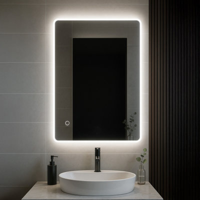 Bathroom Mirror LED Frameless Rectangular Touch Demister Dimmable 3 Colours 50cm x 70cm