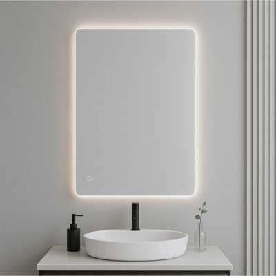 Bathroom Mirror LED Frameless Rectangular Touch Demister Dimmable 3 Colours 50cm x 70cm