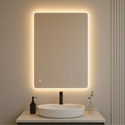 Bathroom Mirror LED Frameless Rectangular Touch Demister Dimmable 3 Colours 60cm x 80cm