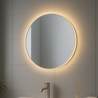 Bathroom Mirror LED Round 60cm Backlit, Touch Sensor, Heated Demister Anti Fog, Dimmable, 3 Light Colours