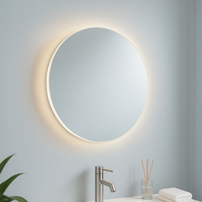 Bathroom Mirror LED Round 80cm Backlit, Touch Sensor, Heated Demister Anti Fog, Dimmable, 3 Light Colours