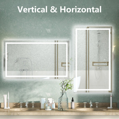 Bathroom Mirror with 3 Colour LED Lights Demister Pad Anti-fog Touch ...
