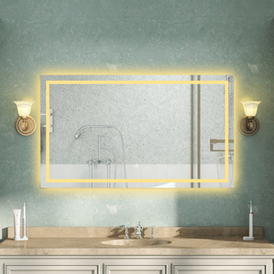 Bathroom Mirror with 3 Colour LED Lights Demister Pad Anti-fog Touch ...