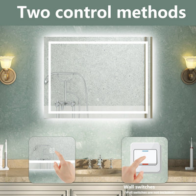 Bathroom Mirror with 3 Colour LED Lights Demister Pad Anti-fog Touch ...