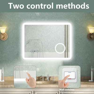 Bathroom Mirror with Bluetooth Shaver Socket 3 Colour LED Light 3X ...