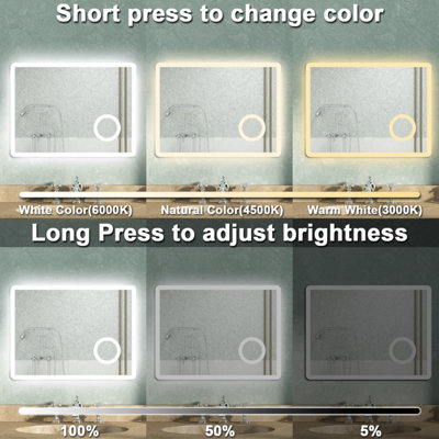 Bathroom Mirror with Bluetooth Shaver Socket 3 Colour LED Light 3X ...