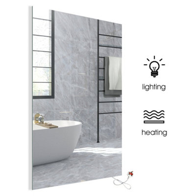 Bathroom Mirror with Infrared Heater u0026 CCT Changing + Dimmable LED Lights,  450W, 600x800mm, Plug u0026 Play | DIY at Bu0026Q
