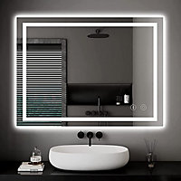 Bathroom Mirror with LED Lights 100X60 CM Illuminated Dimmable Switch 3 Colors and Demister Pad