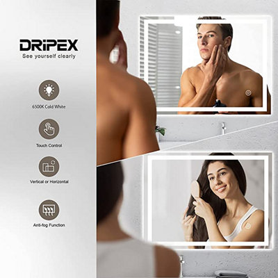 Bathroom Mirror with LED Lights 100x60 CM Illuminated Vanity Mirror with Demister Pad
