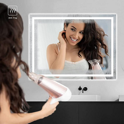Bathroom Mirror with LED Lights 100x60 CM Illuminated Vanity Mirror with Demister Pad