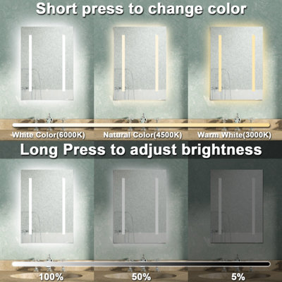 BATHROOM MIRROR WITH LED LIGHTS 3 COLOUR SHAVER SOCKET DEMISTER ANTI ...
