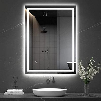 Bathroom Mirror with LED Lights 50X70 CM Illuminated Wall Mounted with Demister Pad DIY at B&Q