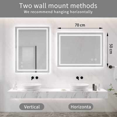 Bathroom Mirror with LED Lights 50x70 CM Wall Mounted Vanity Mirror Dimmable - 6