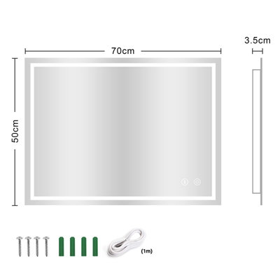 Bathroom Mirror with LED Lights 50x70 CM Wall Mounted Vanity Mirror Dimmable - 7