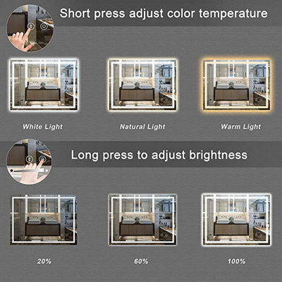 Bathroom Mirror with LED Lights 60X 80 CM Illuminated Backlit Wall ...