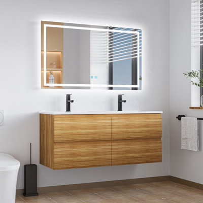 Bathroom Mirror with LED Lights 700 x 500 mm 3 Colour Dimmable Lighting ...