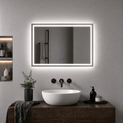 Bathroom Mirror with LED Lights 800 x 600 mm 3 Colour Dimmable Lighting ...
