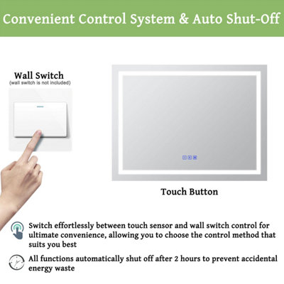 Bathroom Mirror with LED Lights and Bluetooth Speaker 1000 x 600 mm 3 Colour Dimmable Lighting Anti-fog Touch/Wall Switch Control